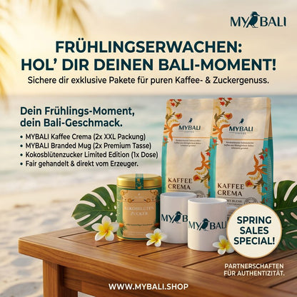 Frühlingserwachen: 2kg Kaffee Crema, Premium-Tassen & Kokosblütenzucker