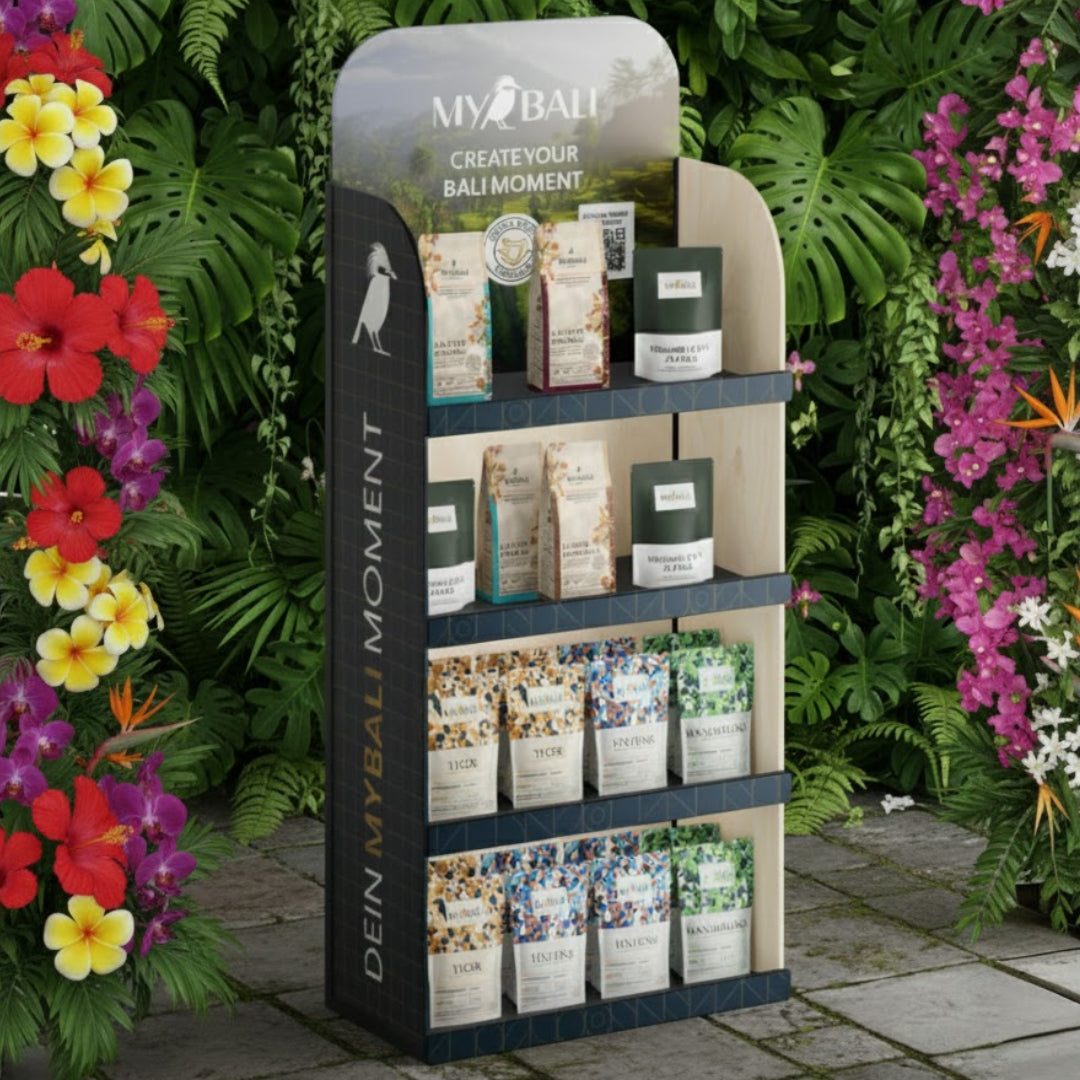 MYBALI – Attraktives Verkaufsdisplay mit gemischtem Produktsortiment