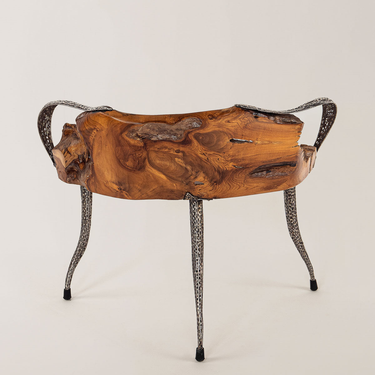 Design-Sessel Teakholz mit Stahlgestell – handgefertigter ArtSessel in Natur-Optik, exklusives Unikat