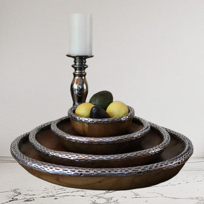 Teakholz Nestschalen-Set mit elegantem Stahlrand – handgefertigte Schalen in 4 Größen, dekorativ für Tisch & Küche
