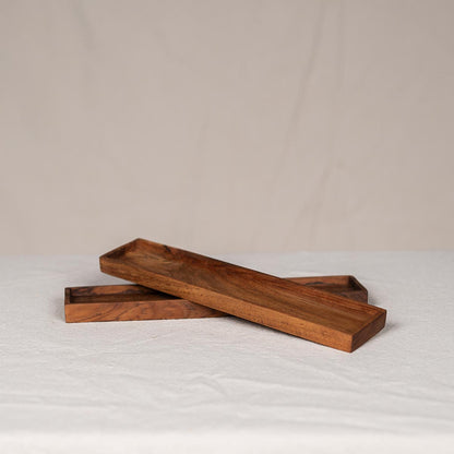 Handgefertigte rechteckige Teakholzschalen im Set – dekorative Holzschalen für Tisch & Küche