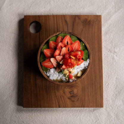 Kleines handgefertigtes Teakholz-Bettchen – dekoratives Holztablett ca. 25x22x1,5 cm für Bad, Küche & Wohnraum mit Dekoschale Smothiebowl
