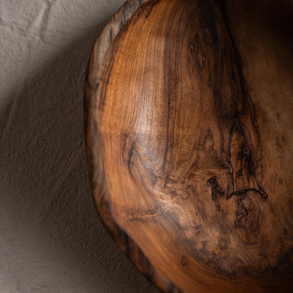 Rustikale Teakholzschale handgefertigt – dekorative Holzschale ca. 40 cm für Tisch, Küche & Wohnzimmer